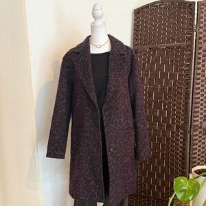 Levi's Leopard Print Burgundy Long Coat Size Small Wool Blend Women's Jacket